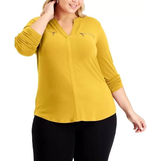 Deals ๐ INC International Concepts Plus Size Zip-Pocket Top, Created For Macy's Maize Yellow ๐ 4 Deals ๐ INC International Concepts Plus Size Zip-Pocket Top, Created For Macy's Maize Yellow ๐ - Image 2