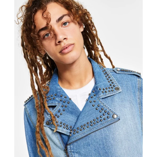 Best deal 😀 INC International Concepts I.N.C. International Concepts® Men's Studded Denim Biker Jacket, Created For Macy's Medium Wash 😉 6 Best deal 😀 INC International Concepts I.N.C. International Concepts® Men's Studded Denim Biker Jacket, Created For Macy's Medium Wash 😉 - Image 4