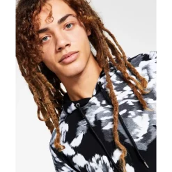 Outlet ✔️ INC International Concepts I.N.C. International Concepts® Men's Regular-Fit Abstract Floral-Print Hoodie, Created For Macy's Deep Black 🔔 -Inc International Sales unnamed file 764