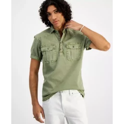 Best Sale โ๏ธ INC International Concepts Men's Classic-Fit Metallic Button-Down ๐ Shirt, Created For Macy's Silver Grey โค๏ธ