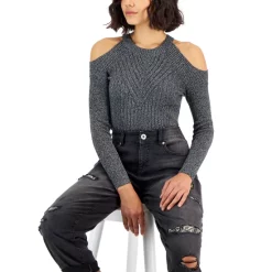 Promo 😉 INC International Concepts Petite Cold-Shoulder Metallic-Knit Sweater, Created For Macy's Silver Shine ✔️ -Inc International Sales unnamed file 941